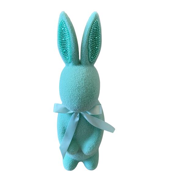 SPRING GATHERINGS 15in Aqua Flocked Bunny With Faux Pearl Ears & Ribbon New - Picture 11 of 15